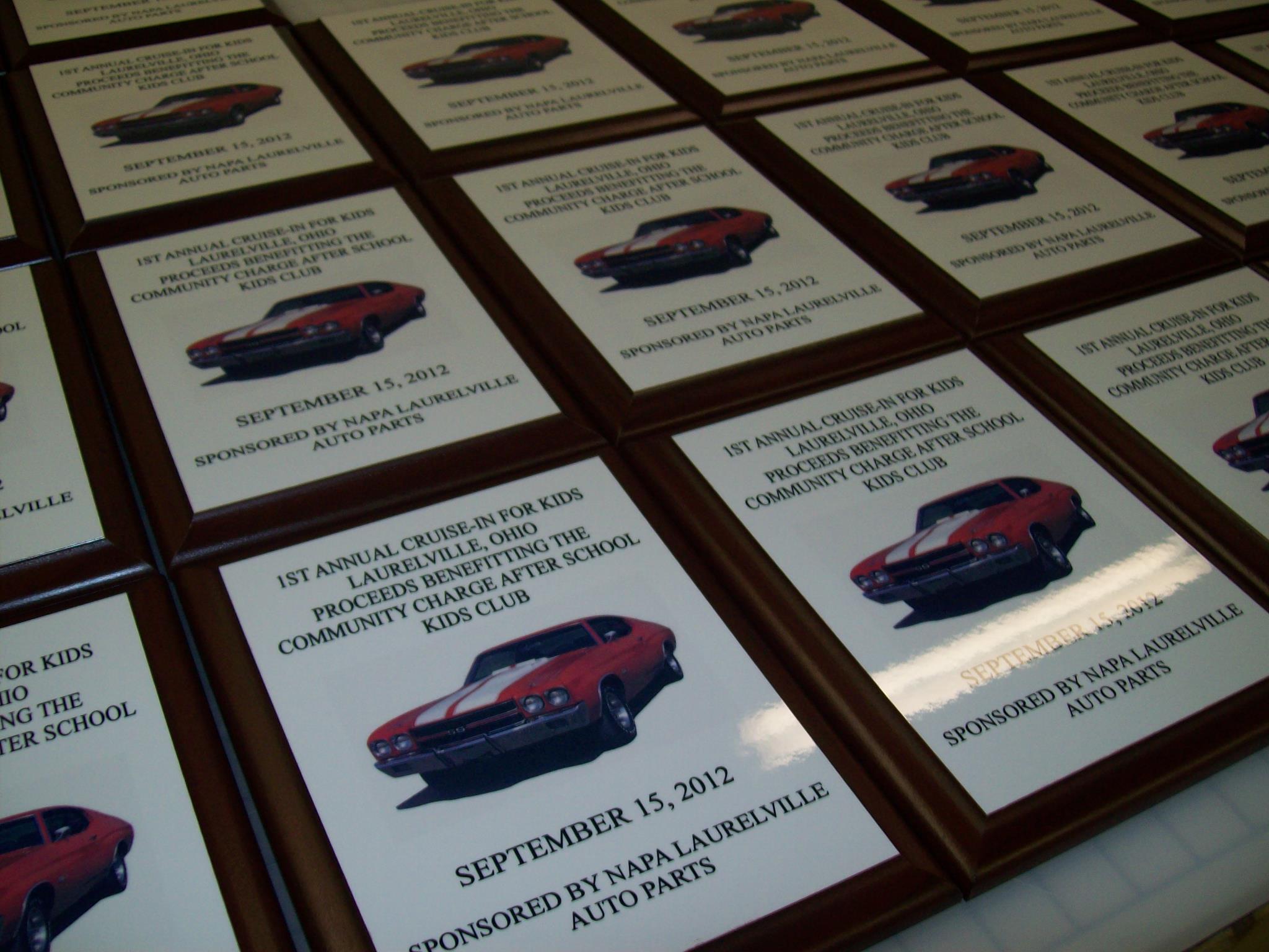Plaques for a car show made with sublimation printing